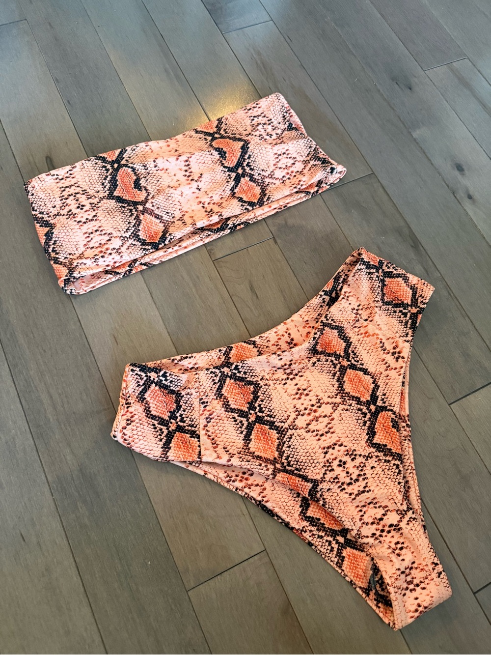 Snake Print Bikini Set in Peach and Black